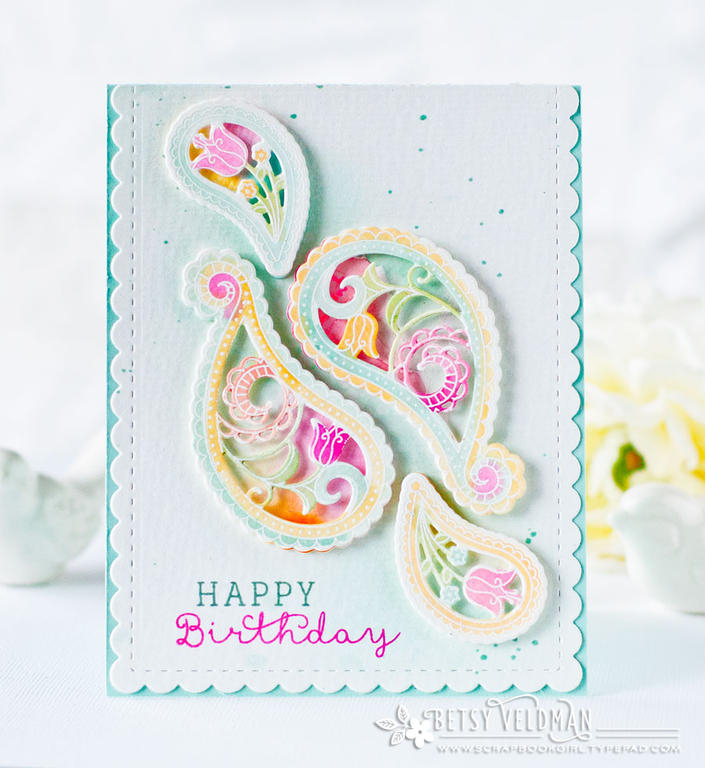Stamps:  What the Doodle: Paisley<br />
Ink:  Aqua Mist, Raspberry Fizz, Harvest Gold, Orange...