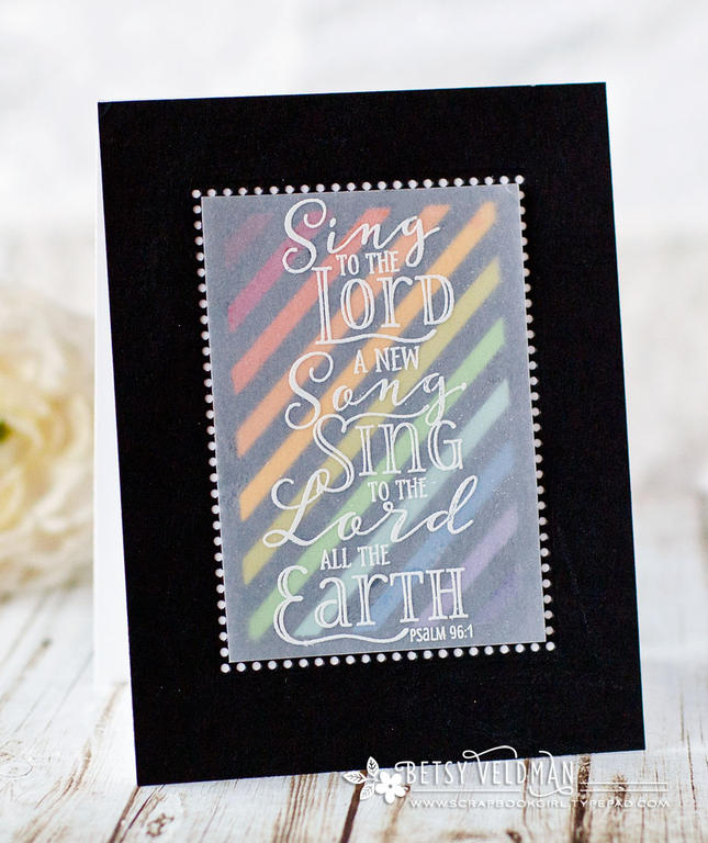 Stamps:  Year of Psalms: February<br />
Ink:   Versamark<br />
Cardstock:  Stamper&#039;s...