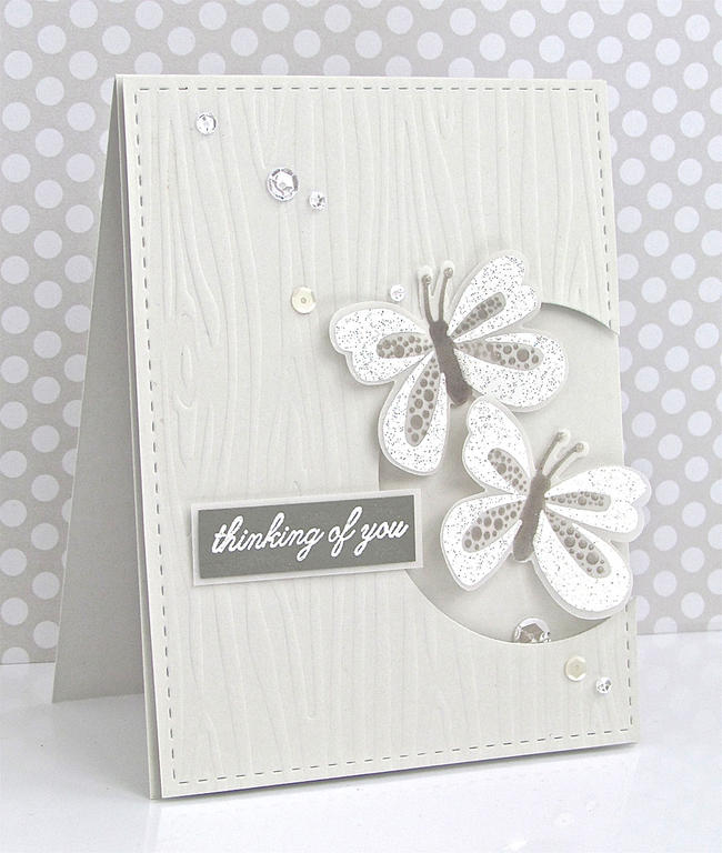Stamps: Butterfly Hope<br />
PTI Woodgrain Stencil<br />
Paper: PTI Soft Stone, Vellum