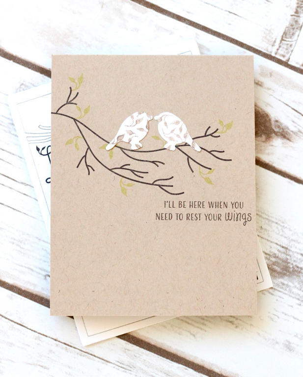 STAMPS - Nesting<br />
INK - Black, Brown, Limeade Ice<br />
PAPER - White, Kraft<br />
DIES...