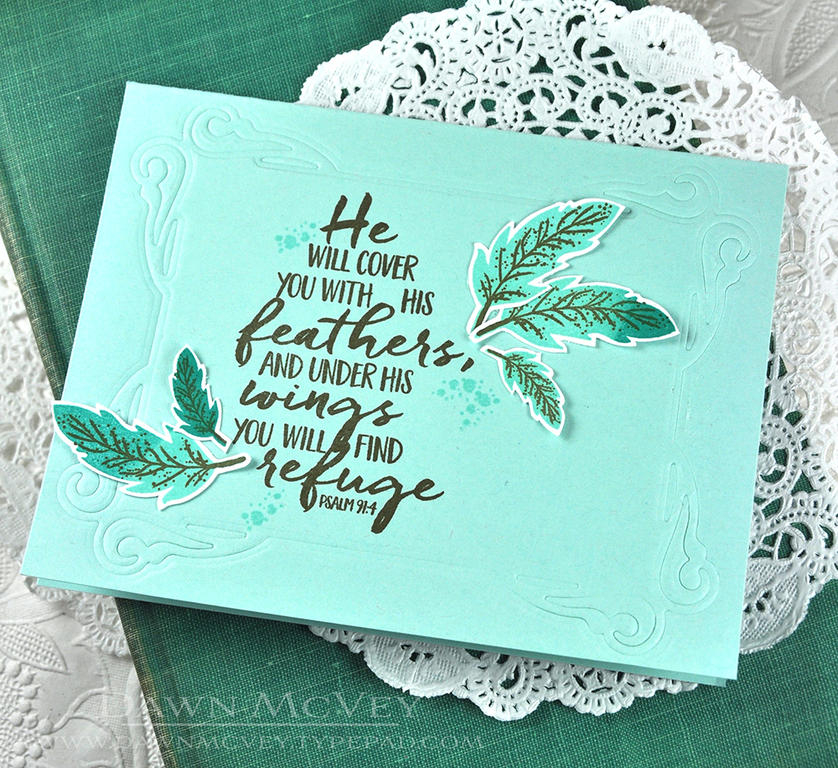 Stamps: Year of Psalms: March<br />
Ink: Olive Twist, Hawaiian Shores, Tropical Teal<br />...