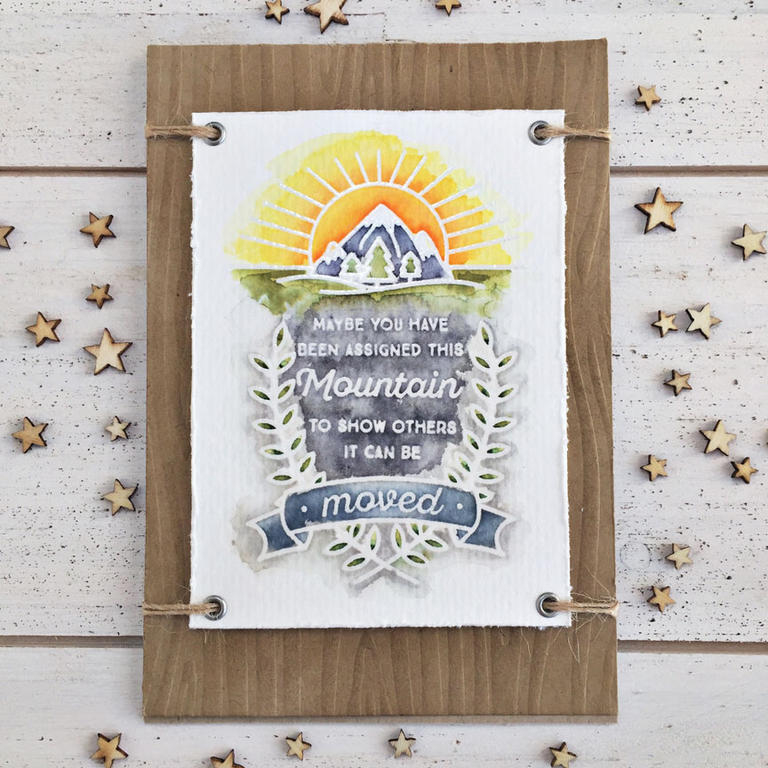size: 3 3/4â€ x 5 1/2â€<br />
<br />
stamps: Quoted: Move Mountains<br />
<br />
ink:...