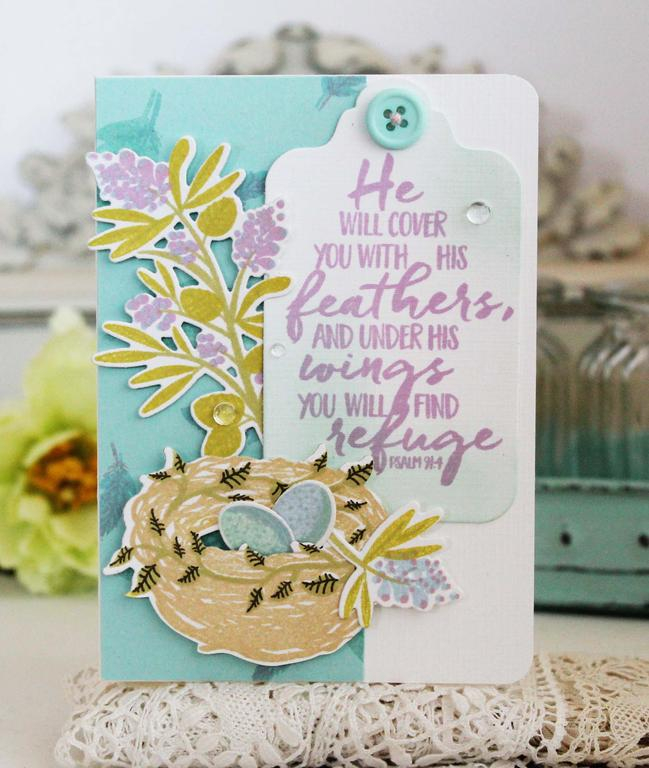 Stamps:  Year of Psalms:  March, Beautiful Berries:  Spring, Nesting<br />
<br />
Ink:  Aqua...