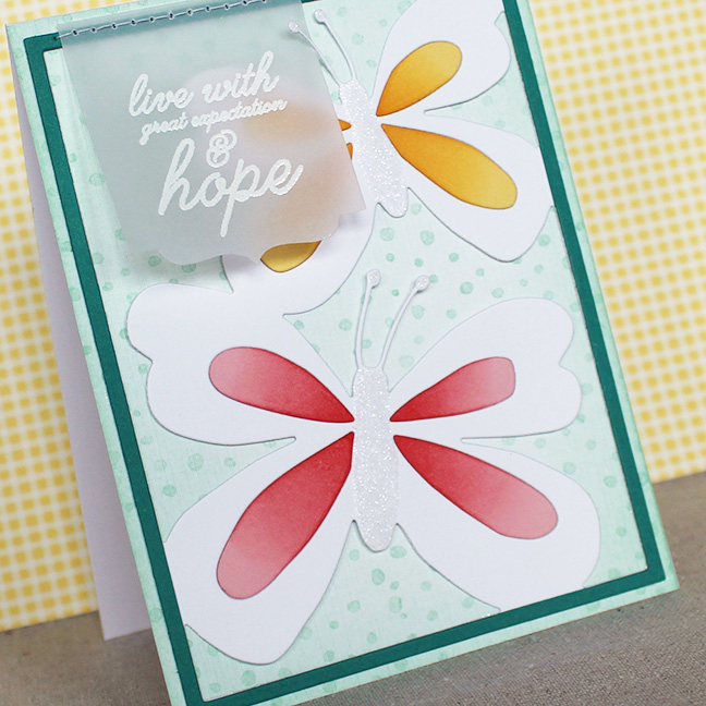 Stamps: Butterfly Hope, Background Basics: Splats - Papertrey Ink<br />
Cardstock: Fresh Snow...