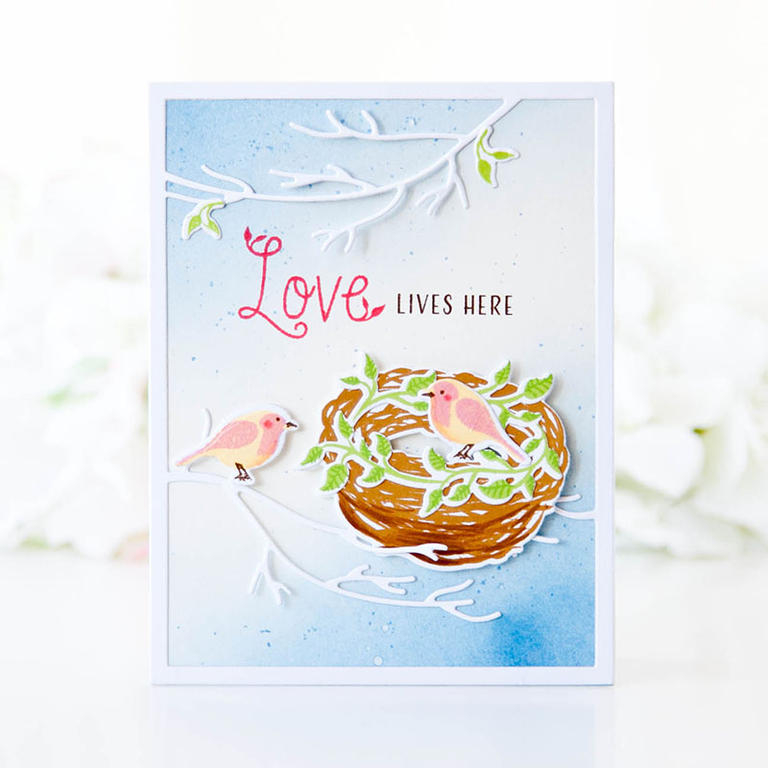 STAMPS: Nesting<br />
DIES: Nesting, Nesting Cover Plate<br />
INK: Lemon Tart, Lovely Lady,...