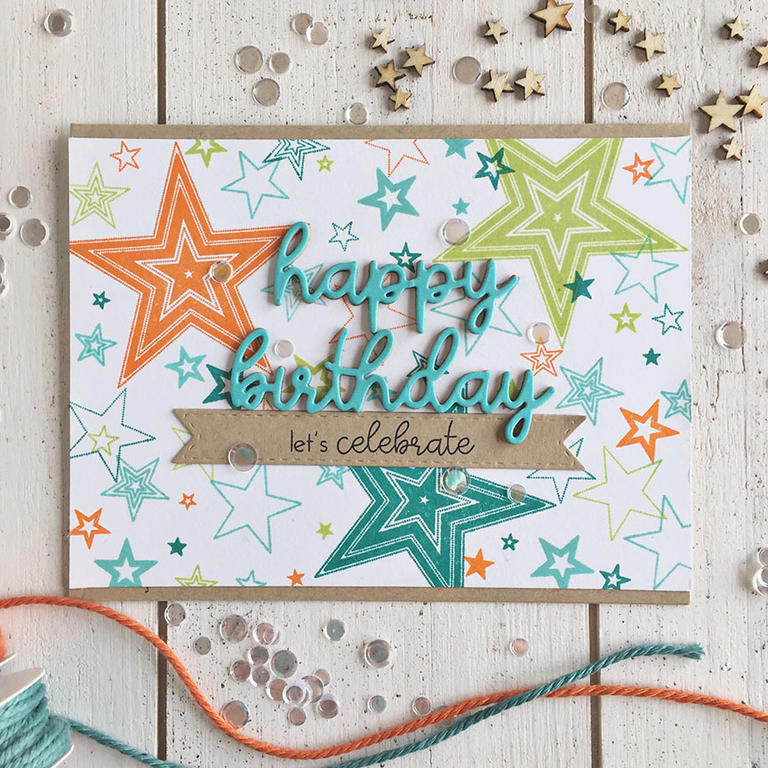 stamps: Ways to Say: Birthday, Super Stars<br />
ink: True Black, Hawaiian Shores, Orange Zest,...