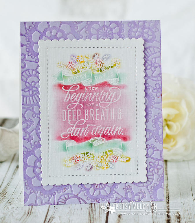 Stamps:<br />
Quoted: Start Again<br />
<br />
Dies:<br />
Mix &amp; Mat: Scallops<br />...