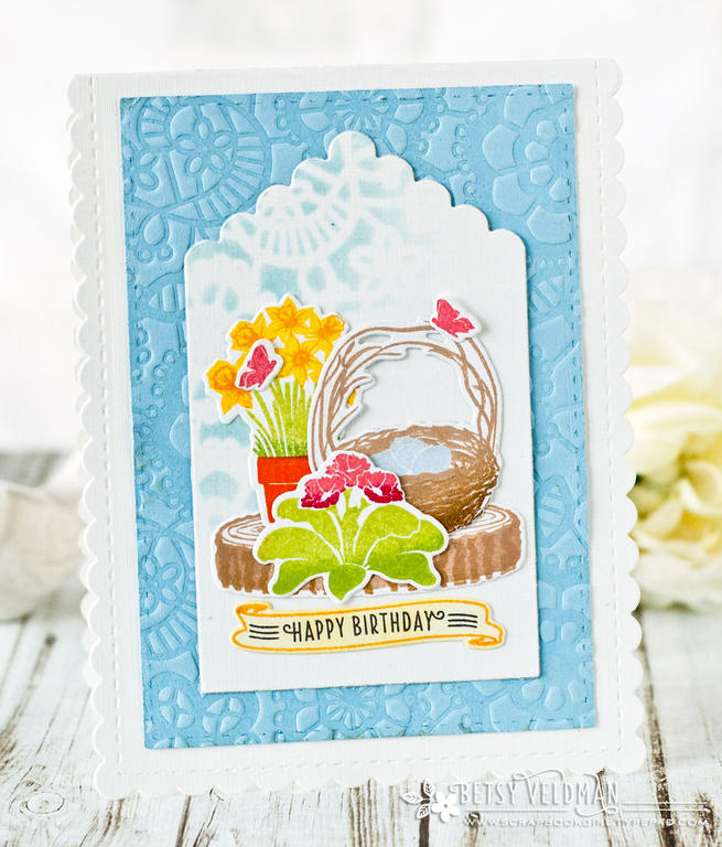 Stamps: Cloche Quarters, Cloche Quarters: Spring Fillers.<br />
Ink:  Spring Rain, Bright...