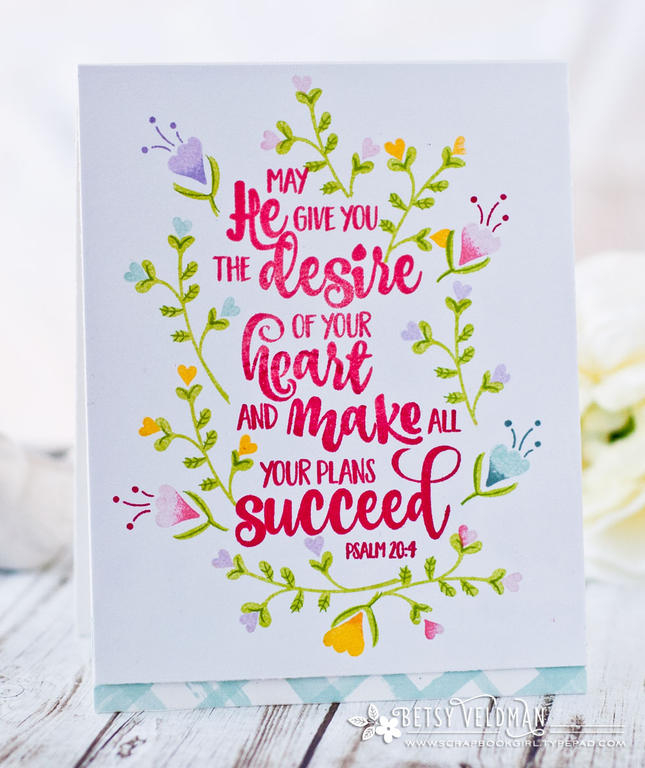 Stamps:  Year of Psalms: April, Bloom &amp; Grow<br />
Ink:  Berry Sorbet, Pure Poppy, Green...