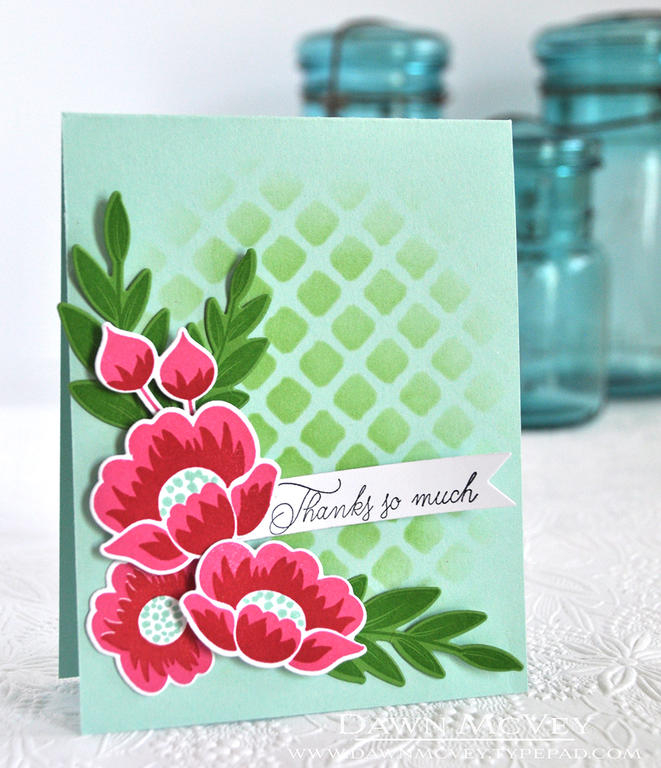 Stamps: Gran&#039;s Garden, Give Thanks<br />
Ink: new leaf, raspberry fizz, pure poppy, aqua...
