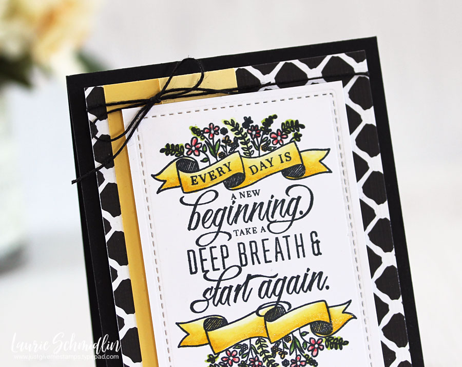 Stamps: Quoted: Start Again<br />
Dies: Noted: A2 Scallop Vertical<br />
Ink: Memento Tuxedo...