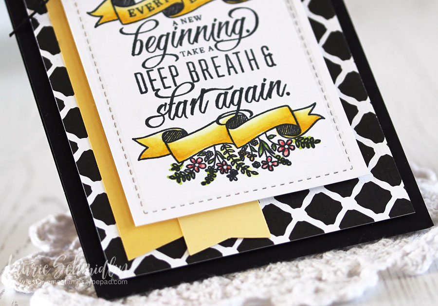 Stamps: Quoted: Start Again<br />
Dies: Noted: A2 Scallop Vertical<br />
Ink: Memento Tuxedo...