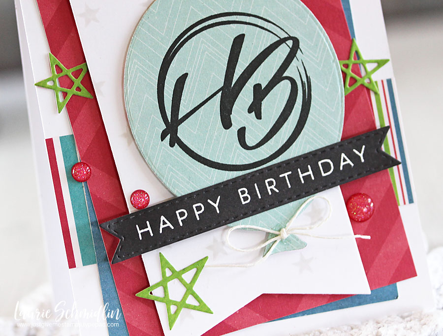 Stamps: Initial Sentiments: Birthday<br />
Dies: Tag Sale: Quilted, Shaker Shapes: Balloon,...