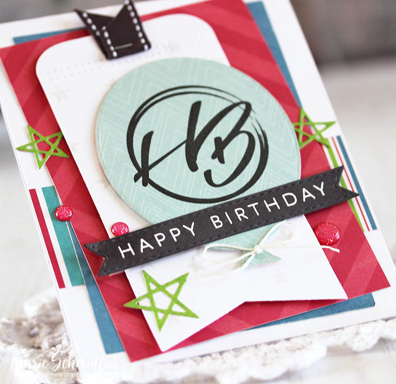 Stamps: Initial Sentiments: Birthday<br />
Dies: Tag Sale: Quilted, Shaker Shapes: Balloon,...