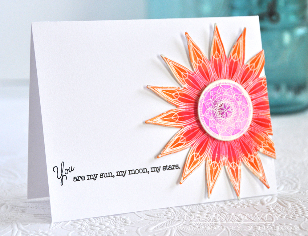 STAMPS: Sun &amp; Moon<br />
INK: Ranger jet black, Versamark<br />
PAPER: Stamperâ€™s Select...