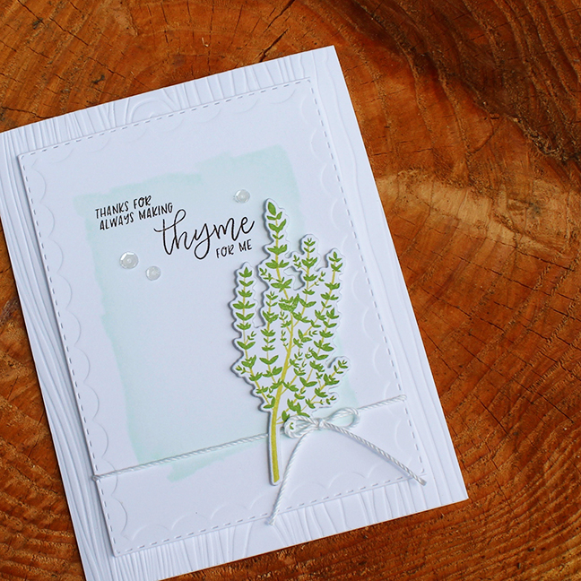 STAMPS: Herb Garden<br />
CARDSTOCK: white<br />
INK: New Leaf, Limeade Ice, Smokey Shadow,...