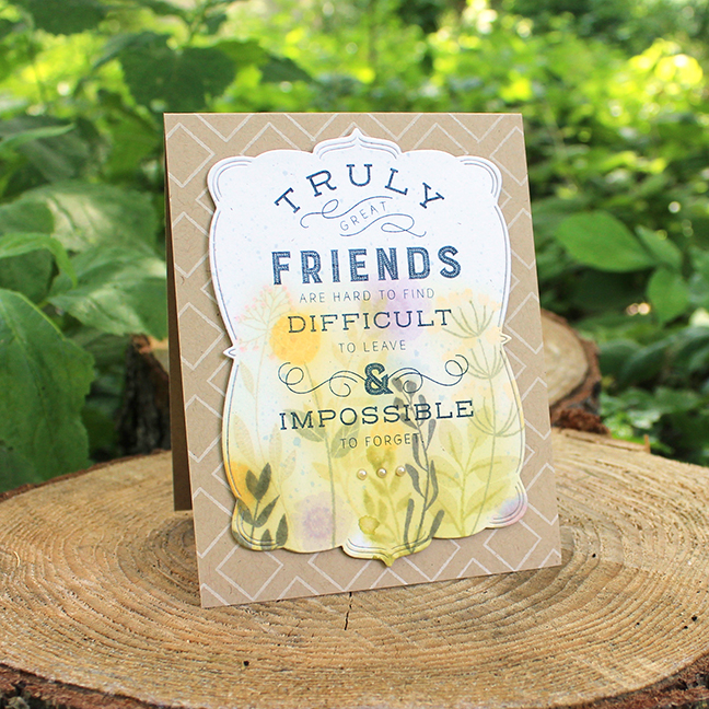 STAMPS: Quoted: True Friends, Textile Impressions, Gathered Garden<br />
CARDSTOCK: Rustic...