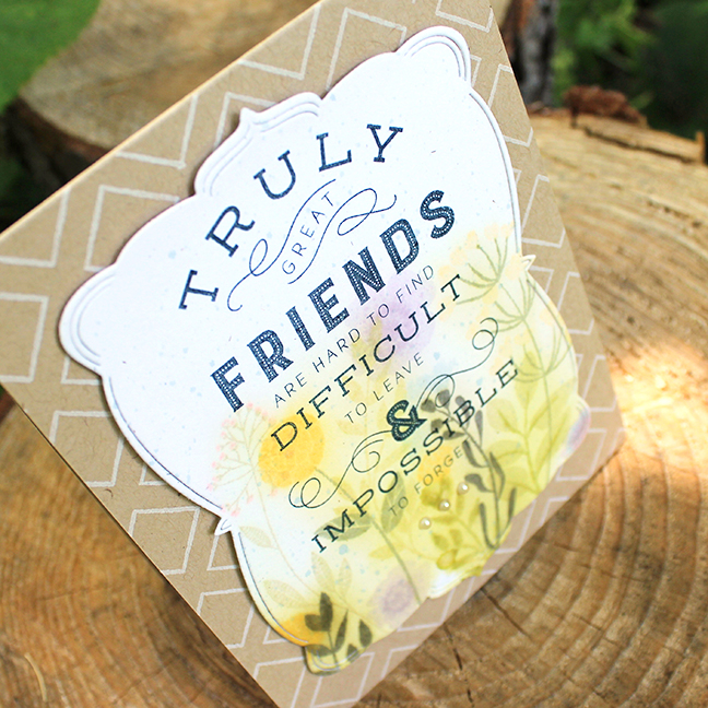 STAMPS: Quoted: True Friends, Textile Impressions, Gathered Garden<br />
CARDSTOCK: Rustic...