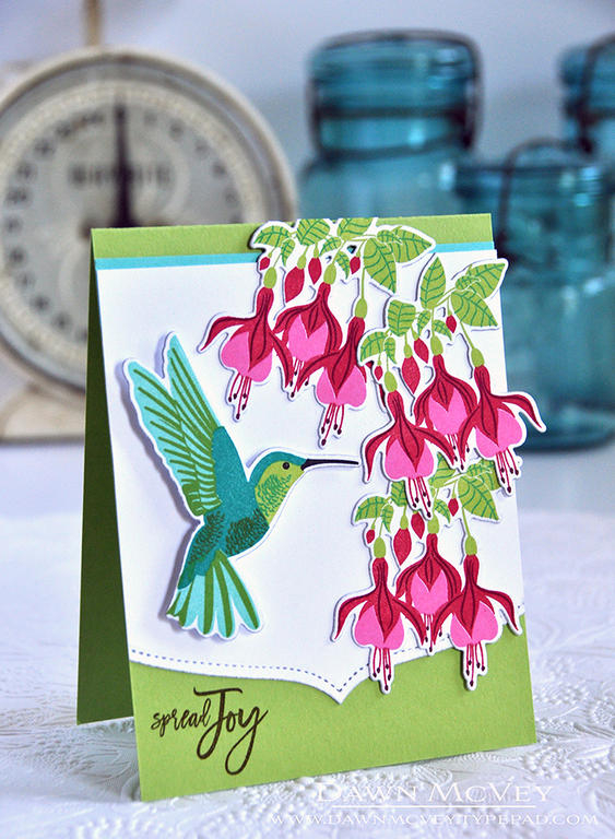 Paper: stamper&#039;s select white, green parakeet, hawaiian shores<br />
Stamps: Humming...