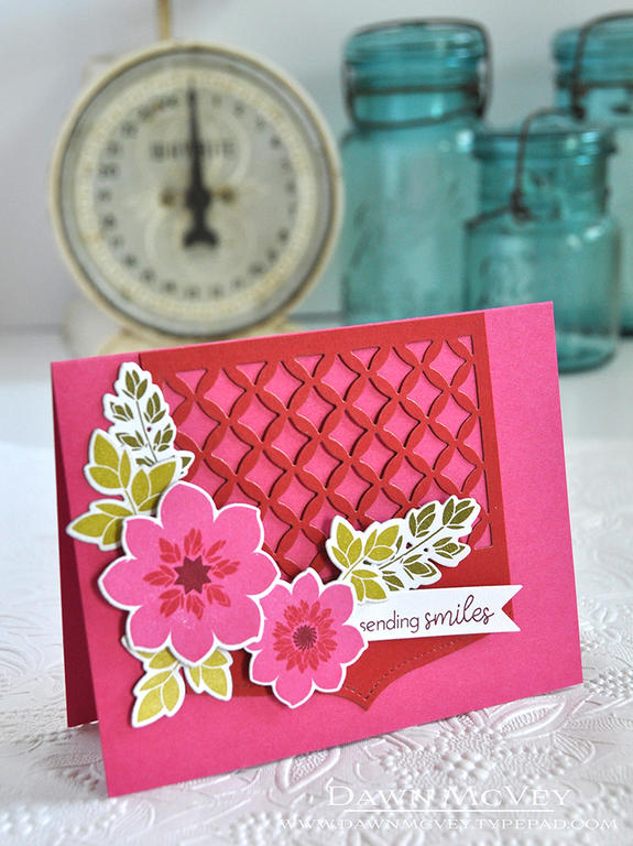 Paper: stamper&#039;s select white, pure poppy, raspberry fizz<br />
Stamps: Ways to Say:...