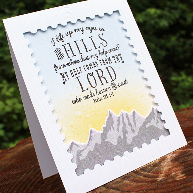 STAMPS: Year Of Psalms: July, Mountain Majesty<br />
CARDSTOCK: white<br />
INK: Spring Rain,...
