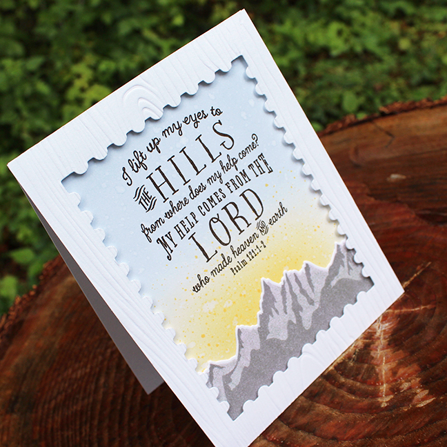 STAMPS: Year Of Psalms: July, Mountain Majesty<br />
CARDSTOCK: white<br />
INK: Spring Rain,...