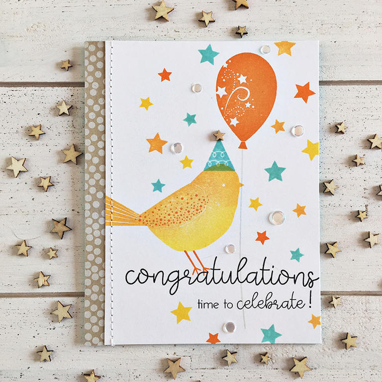 STAMPS: Give Love, Ways to Say: Congratulations, Balloon Bash, Good Times<br />
<br />
INK:...