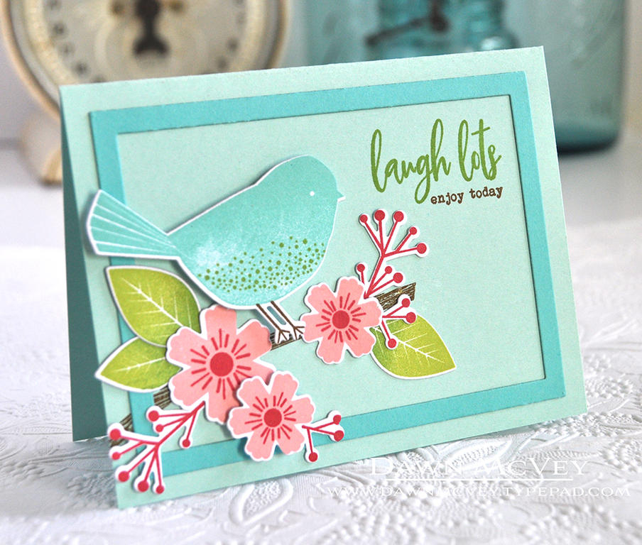STAMPS: Give Love<br />
INK: Hawaiian Shores, New Leaf, Cocoa Bean, Green Parakeet, Pale Peony,...