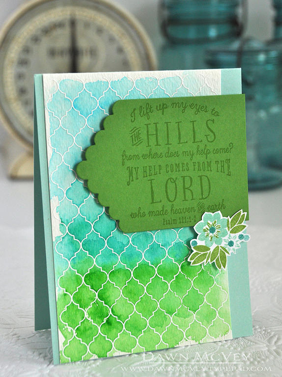STAMPS: Year of Psalms: July, Cover Up: Quatrefoil, Garden Party<br />
INK: New Leaf, Aqua...