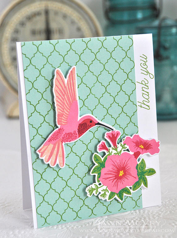 Paper: stamper's select white, aqua mist<br />
Stamps: Keep It Simple: Thanks II, Humming...