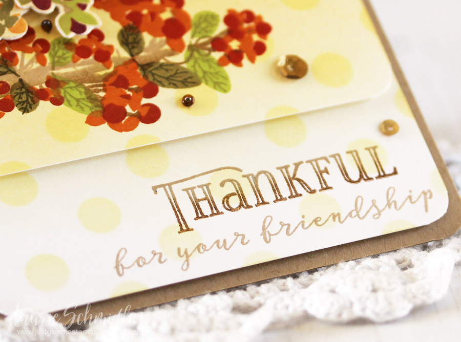 STAMPS:  Beautiful Berries: Autumn<br />
INK:  Harvest Gold, Lemon Tart, Canyon Clay, Terracotta...