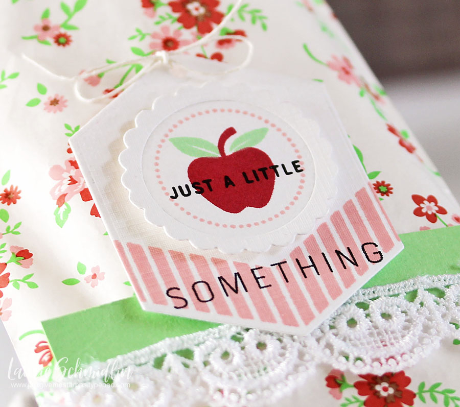 STAMPS: Bite Size Tags<br />
INK: Pale Peony, Pure Poppy, True Black, Vintage Jadeite<br />...