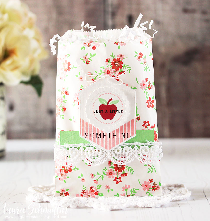 STAMPS: Bite Size Tags<br />
INK: Pale Peony, Pure Poppy, True Black, Vintage Jadeite<br />...