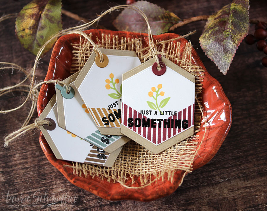 STAMPS: Bite Size Tags<br />
INK: Summer Sunrise, Green Parakeet, Cocoa Bean, Ocean Tides, Honey...