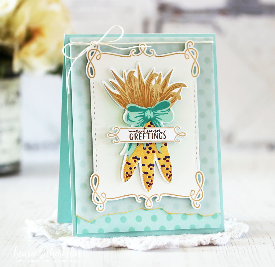 STAMPS:  Kind Of Corny<br />
INK:  Aqua Mist, Tropical Teal, Harvest Gold, Honey Nut, Kraft,...