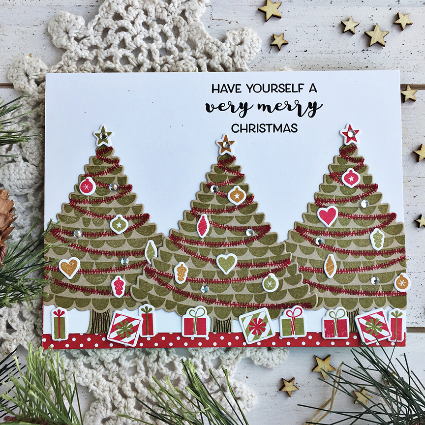 STAMPS: Very Merry<br />
INK: True Black, Prairie Grass, Pure Poppy, Honey Nut, Cocoa Bean<br />...