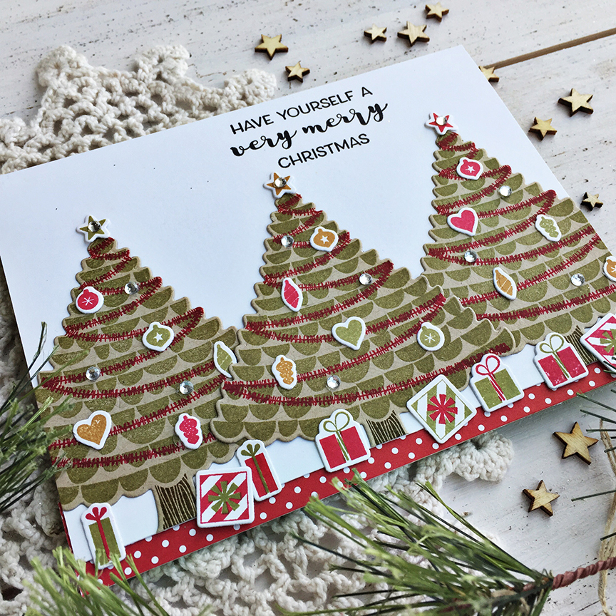 STAMPS: Very Merry<br />
INK: True Black, Prairie Grass, Pure Poppy, Honey Nut, Cocoa Bean<br />...