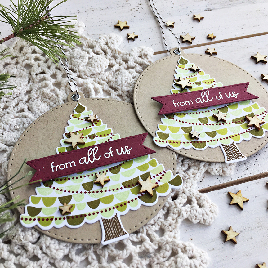 STAMPS: Very Merry, Ways to Say: Just For You<br />
INK: Cocoa Bean, Spring Moss, Simply...