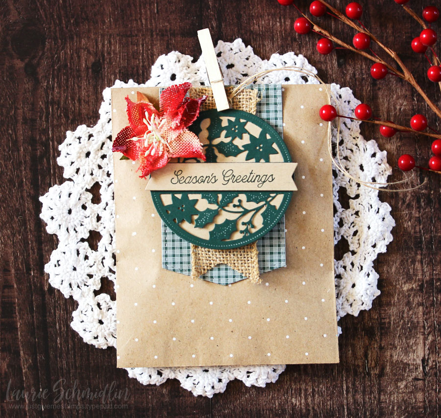 STAMPS: Cutaway Tags: Winter<br />
INK: Kraft, Pinefeather, Bitty Big: Pinefeather<br />
PAPER:...