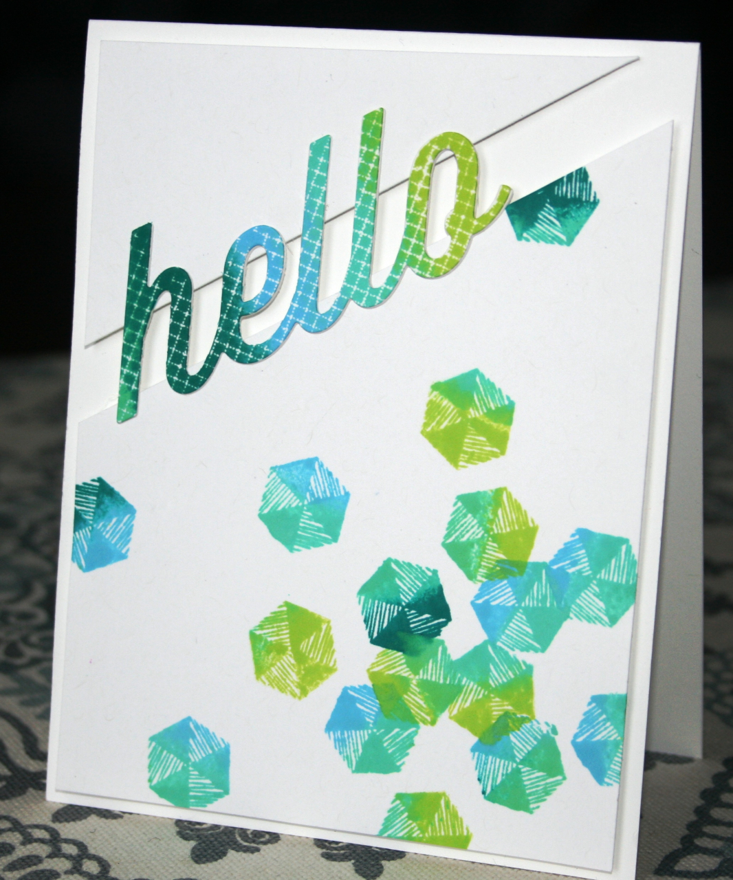 Sketched Shapes set combined with Wonderful Words: Hello stamp &amp; die.  Easy card with a...