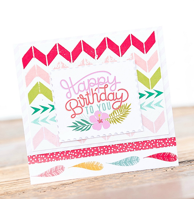 Stamped background featuring PTI colors Pure Poppy, Lovely Lady, Pale Peony, Simply Chartreuse,...