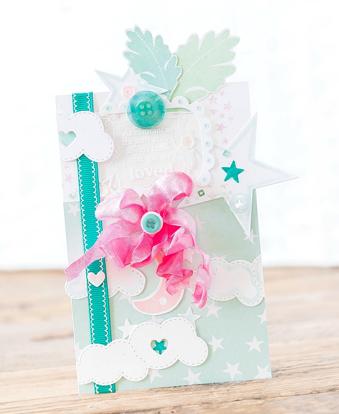 Card featuring Seeing Stars dies, Tag Sale 10 dies, and Sunshine and Rainbows dies.