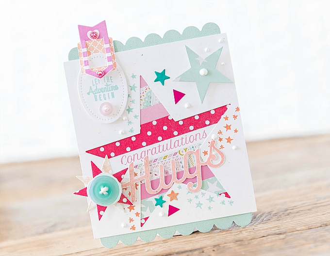 Card featuring Seeing Stars die and Petite Places: Happy Camper stamps.