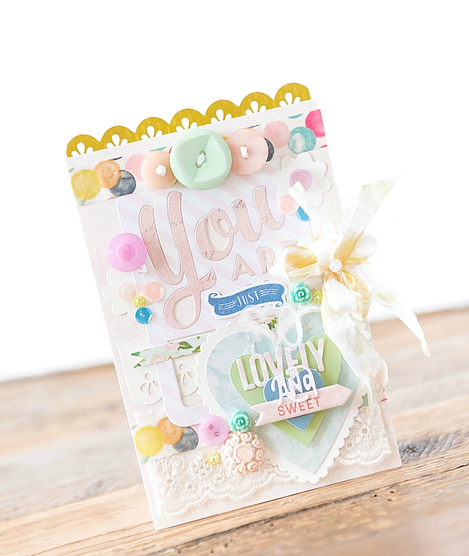 Featuring Phrase Play #1 dies, Headline Alphabet and Lavender Moon buttons.