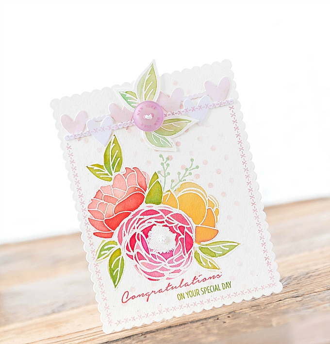 Featuring Peonies on Parade stamps, and Confetti Garland dies.