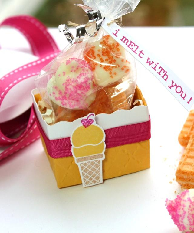 Mini Cone treat box<br />
<br />
stamps- lOvE songs Being release Dec. 15th through Papertrey...