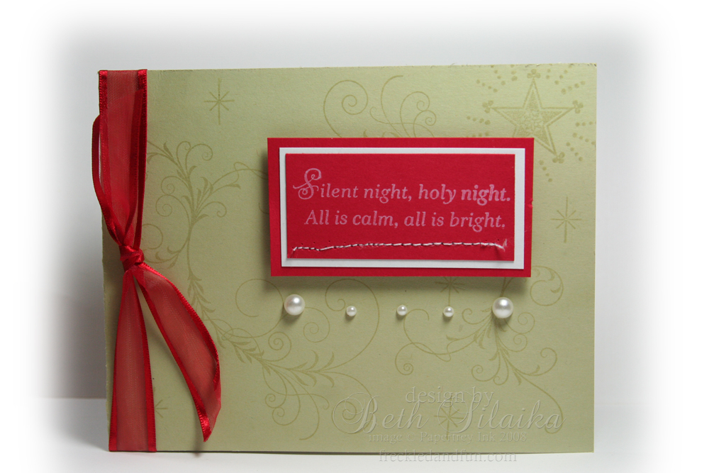 Silent Night Stamp Set with river rock, real red and whisper white. Added some pearls and...