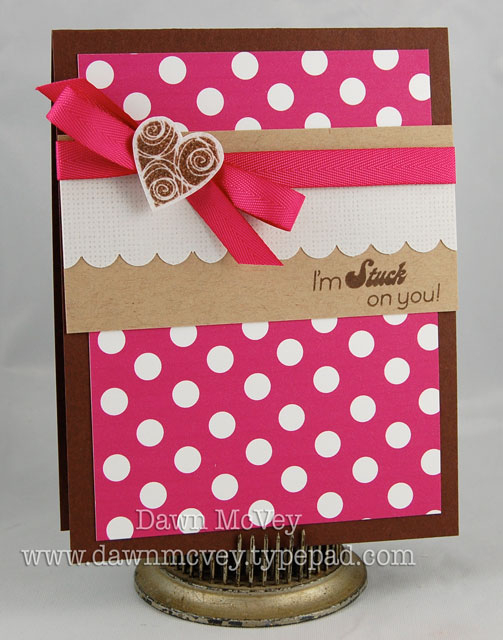 Paper: dark chocolate, kraft, linen vellum, raspberry fizz mix patterned paper<br />
Stamps:...