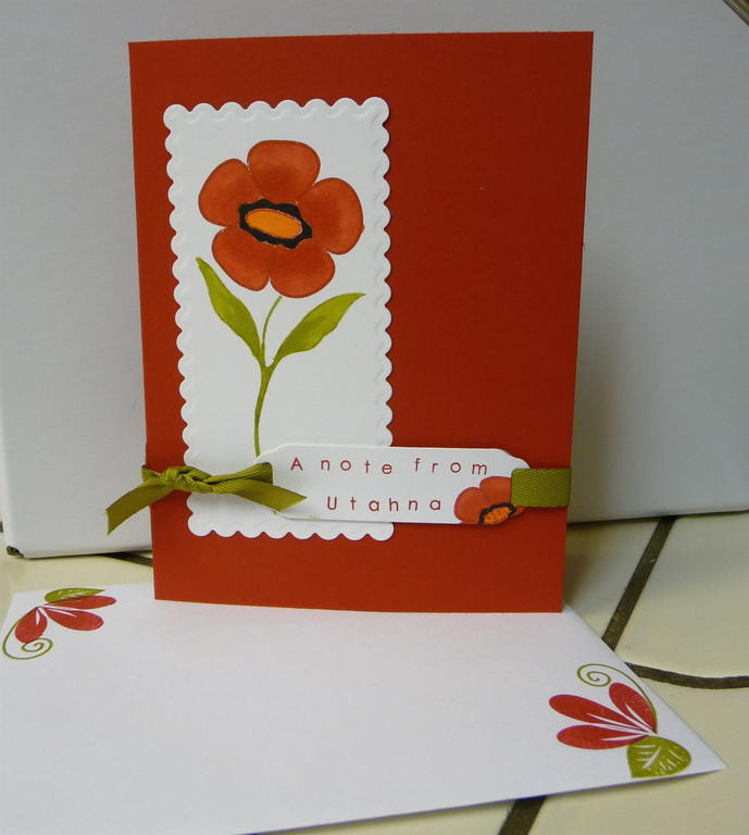 Flower Garden stamps, copics, pure poppy paper, stampers select white, ripe avocado twill