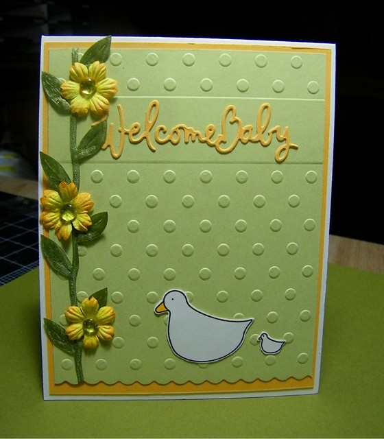 This is my last Spring Moss and Summer Sunrise baby card this week, I promise!  The leaf ribbon...
